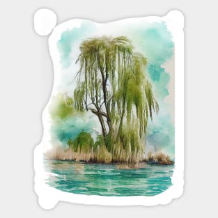 Weeping willow tree watercolor painting #1 Sticker